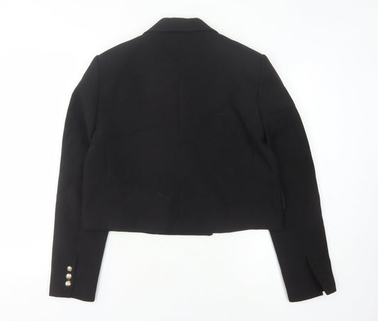 Zara Women's Black Double-Breasted Cropped Blazer, Size 12