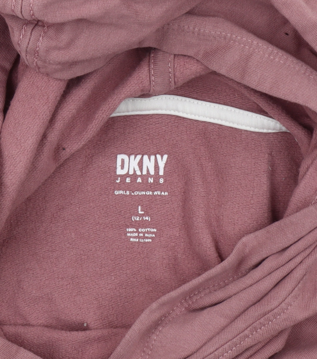 Close-up detail of DKNY Teens Pink Colourblock Pullover Hoodie L