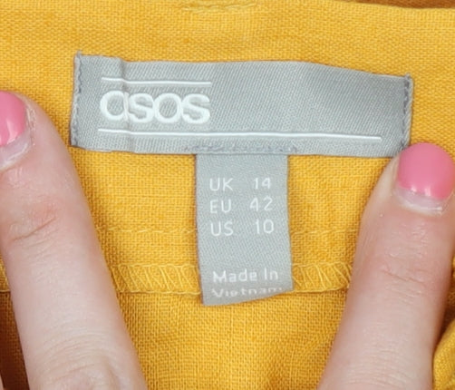 ASOS Women’s Yellow Button Skirt, Size 14, Casual Linen