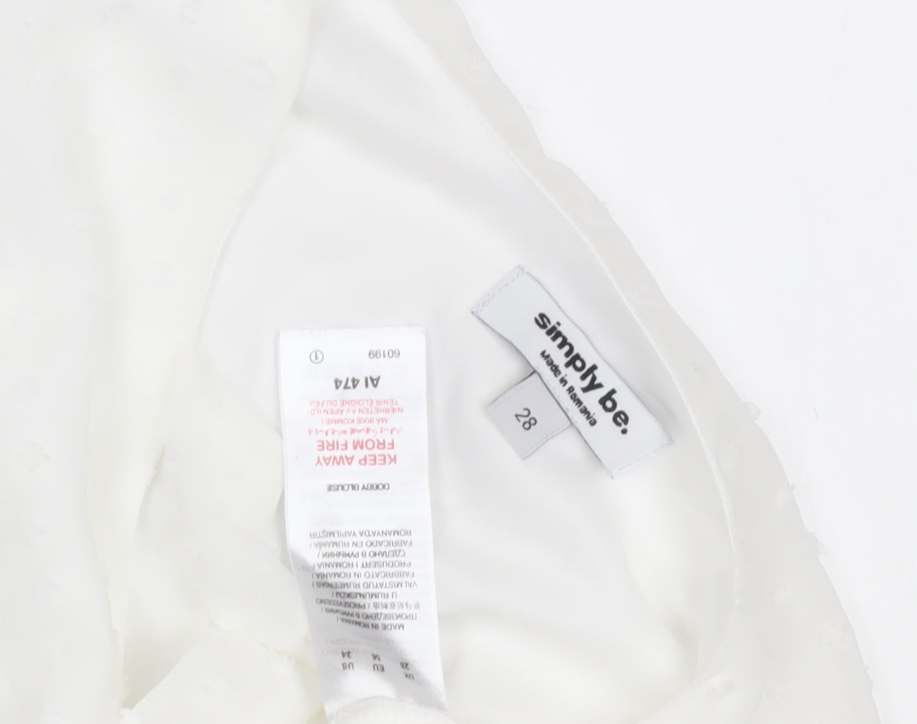 Womens UK Size 28 Simply Be White Basic Blouse