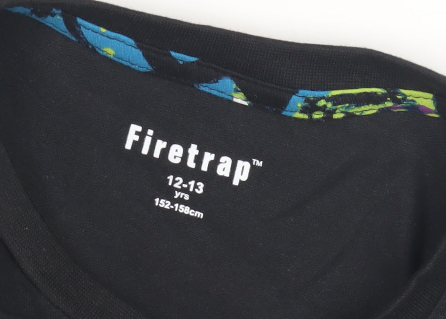 Firetrap Boys Black Gaming T-Shirt 12-13 Years Long Sleeve