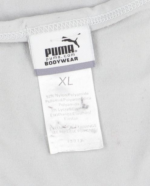 Close-up detail of Puma Men's XL White Tank Top - Gym & Training Essential