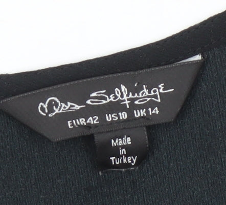 Womens UK Size 14 Miss Selfridge Black Wrap Blouse