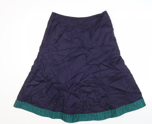 Per Una Women's Blue A-Line Skirt Size 10 Beaded Knee Length