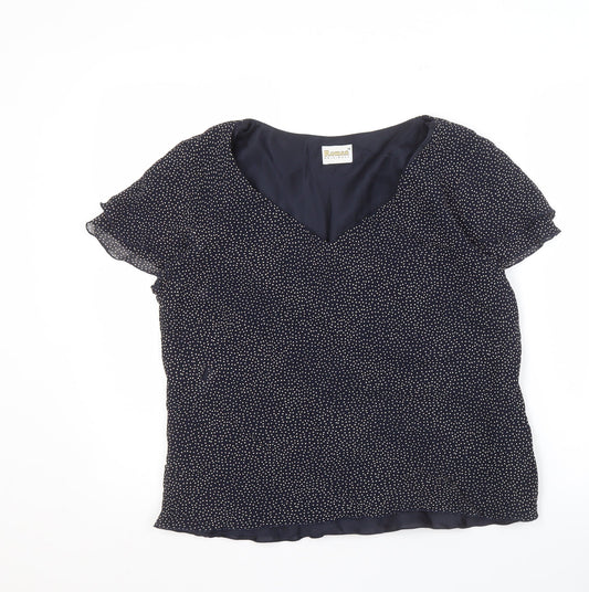 Additional front view of Roman Originals Women's Blue Polka Dot V-Neck Blouse