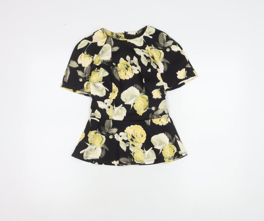 ASOS Women's Black Floral Top, Size 6, Short Sleeve