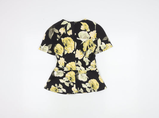 ASOS Women's Black Floral Top, Size 6, Short Sleeve