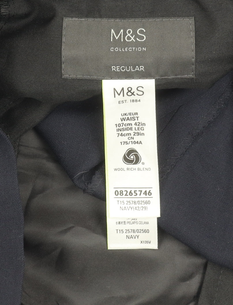Marks and Spencer Men's Black Regular Fit Trousers