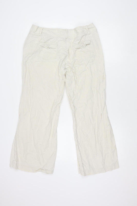 New Look Women's Ivory Cargo Trousers, Size 14, Linen Blend