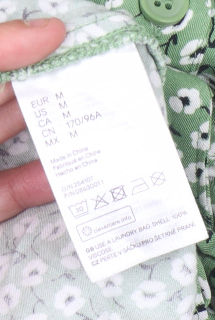 H&M Women's Green Floral Midi Shirt Dress M