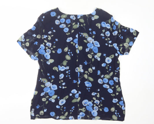 Jacques Vert Women's Blue Floral Short Sleeve Top Size 16