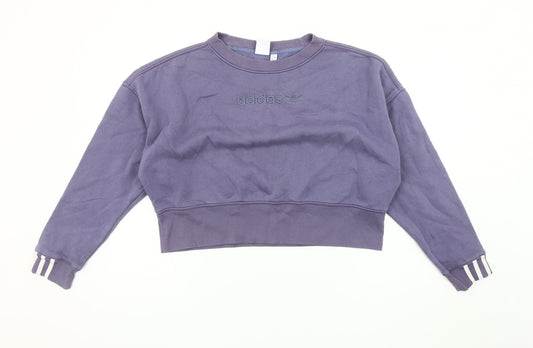 Additional front view of Adidas Women's Purple Logo Sweatshirt, size 12, Pullover