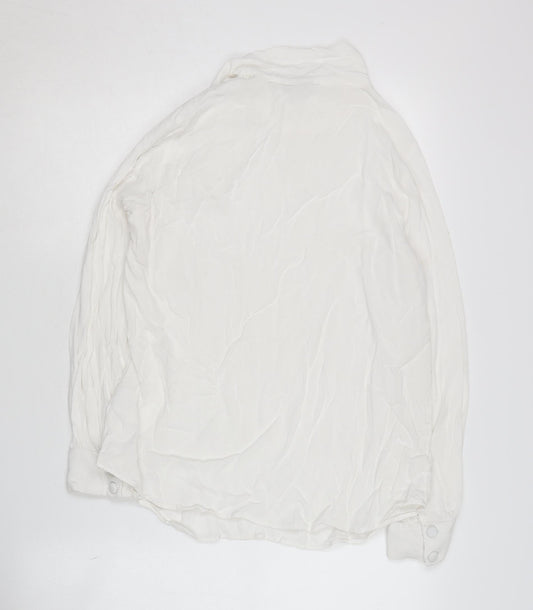 b.young Women's White Blouse 12 Tie Neck Long Sleeve