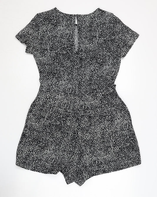 Zara Women's Black Animal Print Playsuit Size L