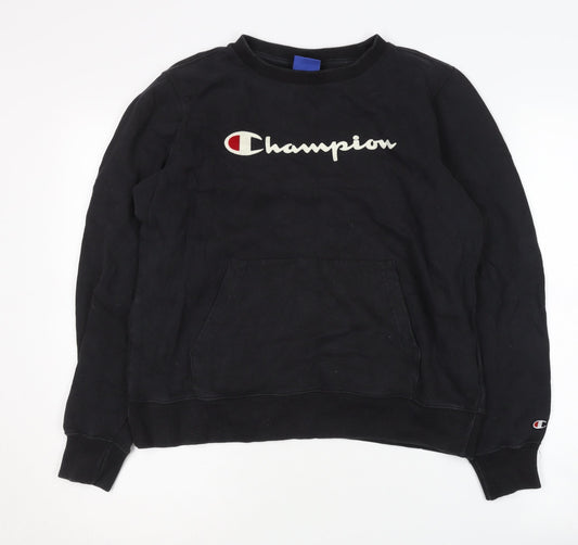 Additional front view of Champion Black Logo Pullover Sweatshirt S unisex