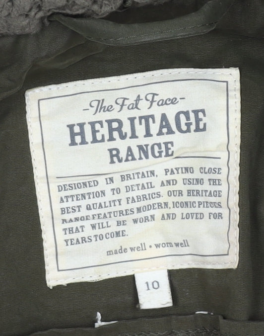 Fat Face Women's Green Hooded Parka Size 10 Regular