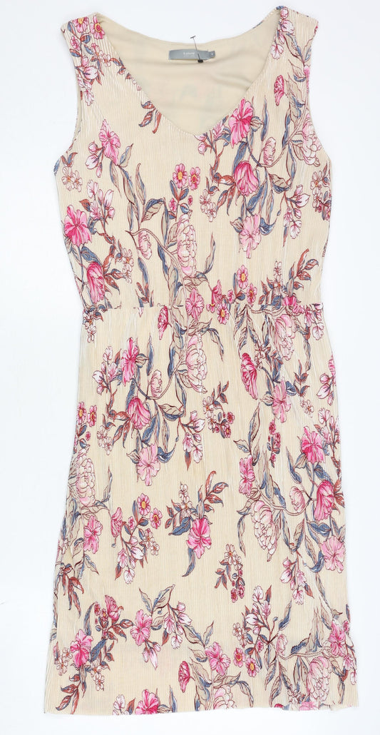 Additional front view of b.young Women's Beige Floral Polyester Dress M
