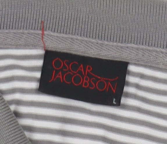 Oscar Jacobson Men's Grey Striped Polo L Regular Fit