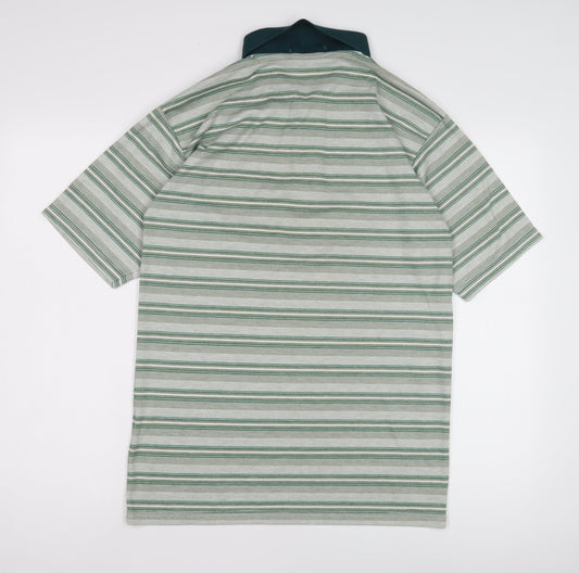 Cross Country Men's Green Striped Polo M