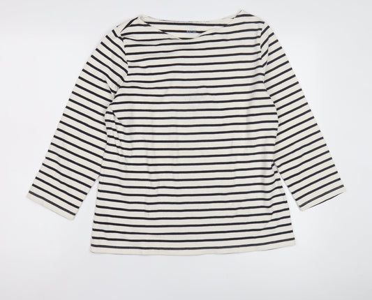 Lands' End Women's White Striped T-Shirt M 3/4 Sleeve