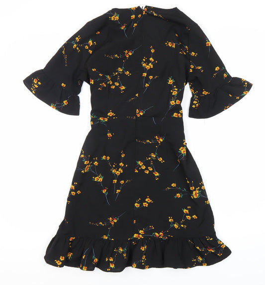 PRETTYLITTLETHING Women's Black Floral Wrap Dress