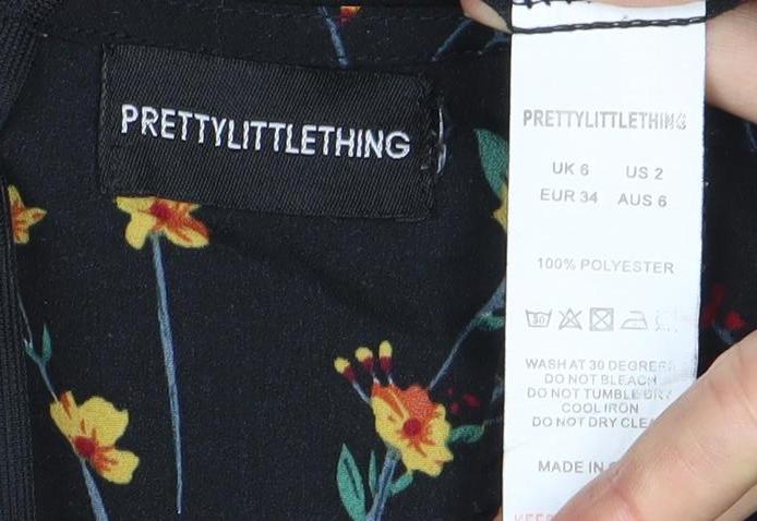 PRETTYLITTLETHING Women's Black Floral Wrap Dress