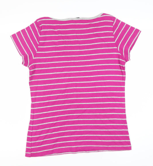 M&Co Women's Pink Striped T-Shirt, Size 16