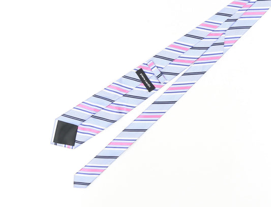Pierre Cardin Men's Blue Pink Striped Silk Designer Tie