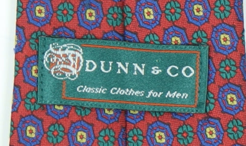 Mens Dunn & Co Red Geometric 100% Silk Pointed Tie