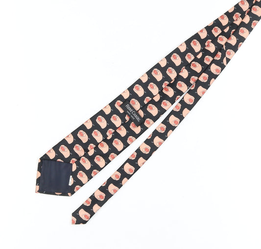 René Chagal Men's Black Beige Animal Print Silk Tie
