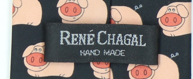 René Chagal Men's Black Beige Animal Print Silk Tie