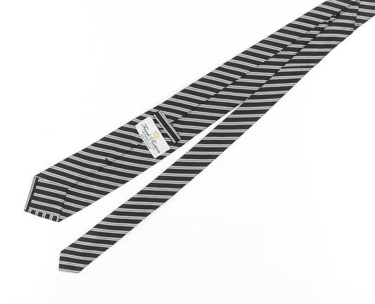 Mens Frank Rostron Black Striped 100% Silk Tie