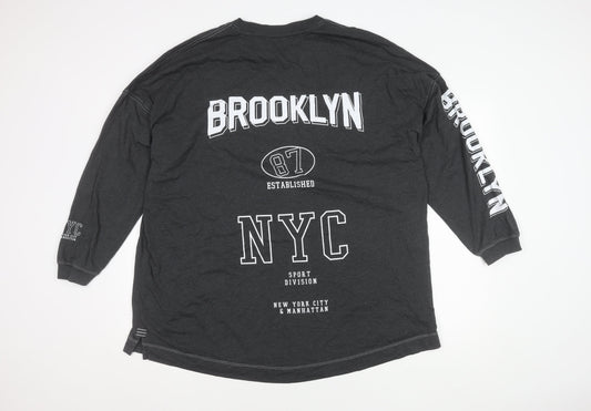 Next Men's Black XL Brooklyn Graphic Long Sleeve T-Shirt