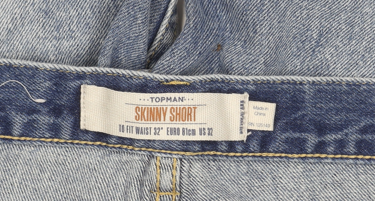 Topman Men's Blue Denim Distressed Slim Shorts 32