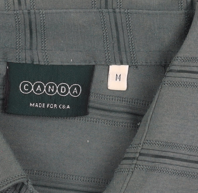 Canda Men's Green Striped Polo Shirt M