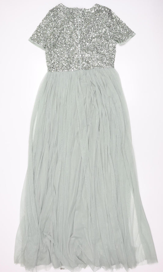 Maya Deluxe Grey Maxi Dress Women Sequin Long Party