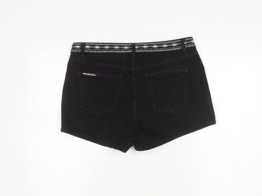 Next Women's Black Embroidered High Waist Shorts Sz 12