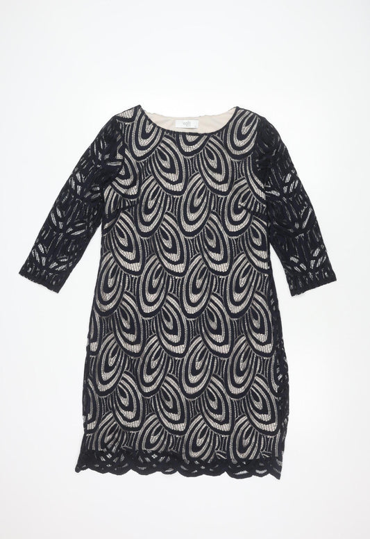 Additional front view of Wallis Petite Geometric Dress UK 14 Multicoloured 3/4 Sleeve