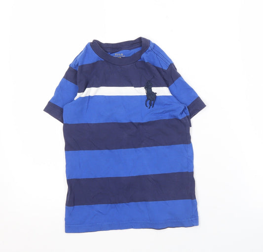 Ralph Lauren Boys Blue Striped T-Shirt Logo Casual