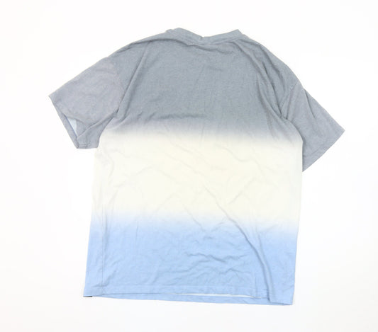 Pull&Bear Men's Blue Ombre T-Shirt - Size M