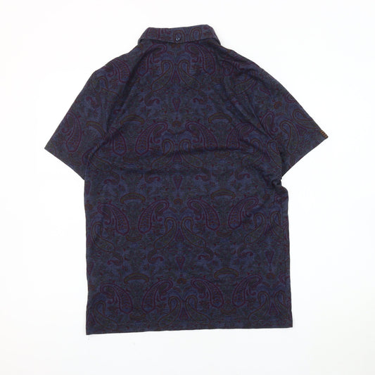 Guide London Men's Blue Paisley Polo Shirt M