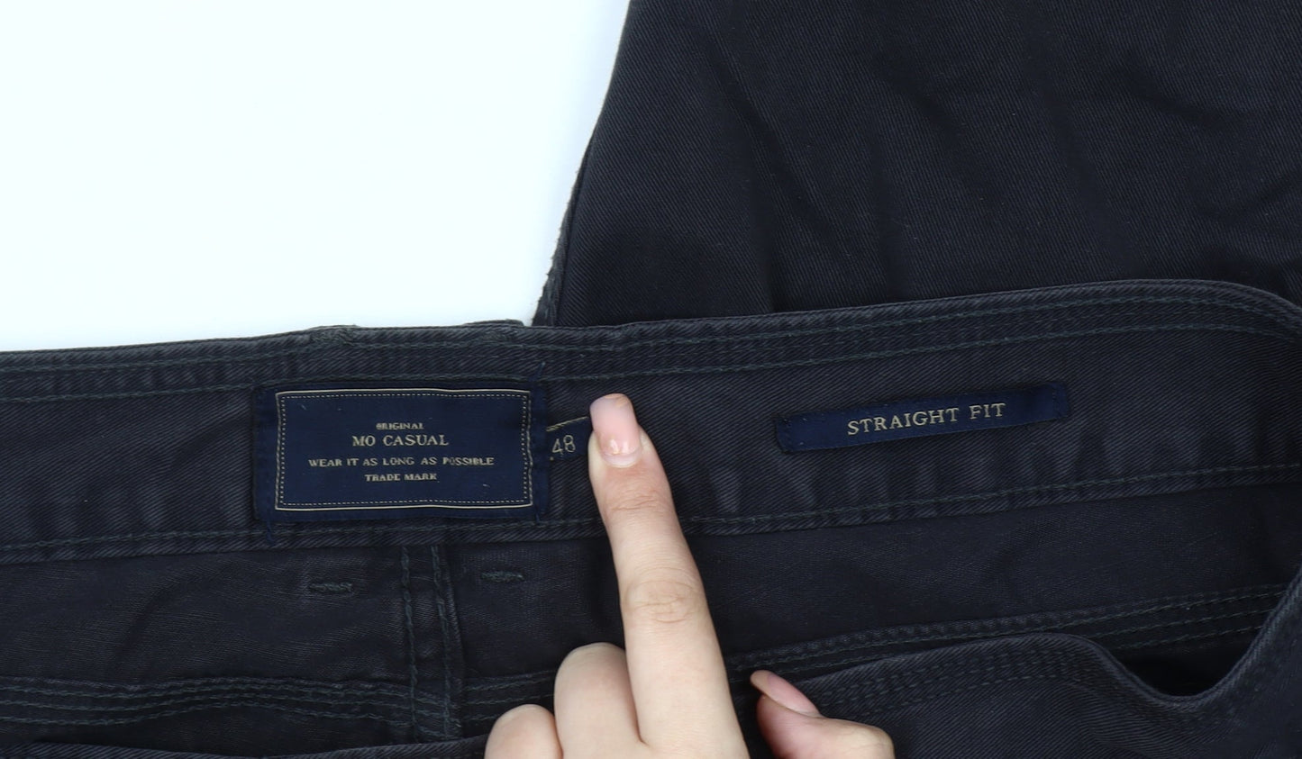 MO Casual Men's Black Trousers, Size 48, Straight Fit