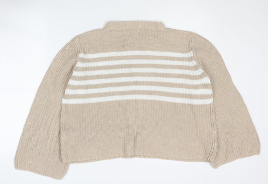 GAP Women Beige Striped Chunky Knit Jumper L