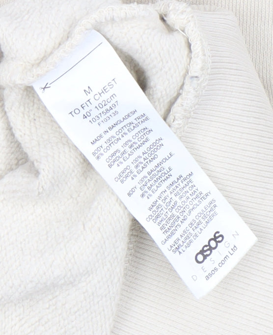 Mens UK Size M ASOS Ivory Full Zip Sweatshirt