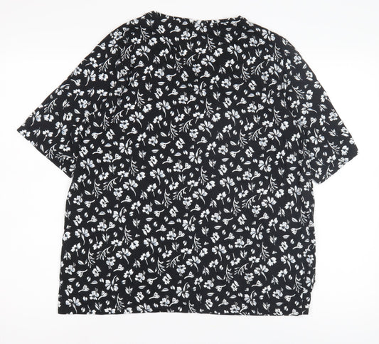 Damart Women's Black Floral Cotton T-Shirt Size 16