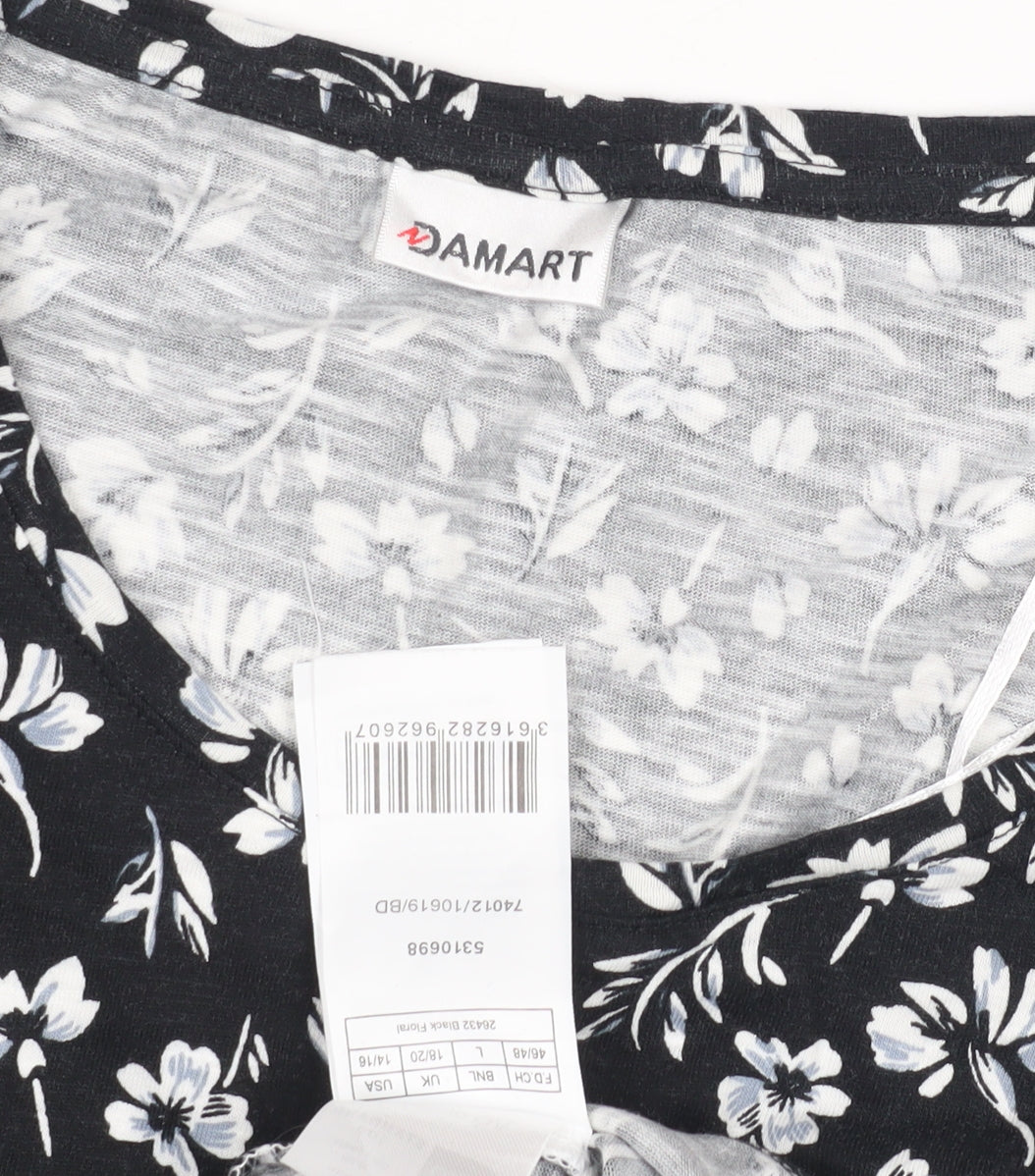 Damart Women's Black Floral Cotton T-Shirt Size 16