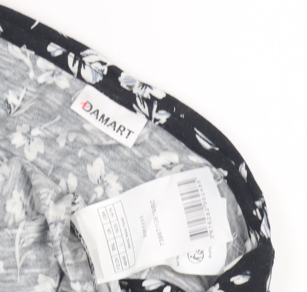 Damart Women's Black Floral V-Neck T-Shirt L