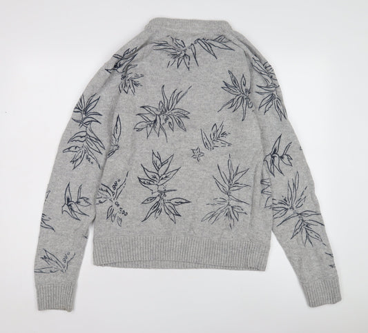H&M Women's Grey M Floral Jumper - L.O.G.G.