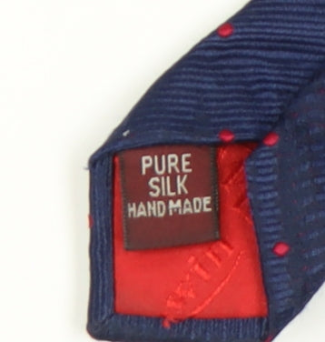 T.M.Lewin Men's Blue Silk Polka Dot Tie Handmade