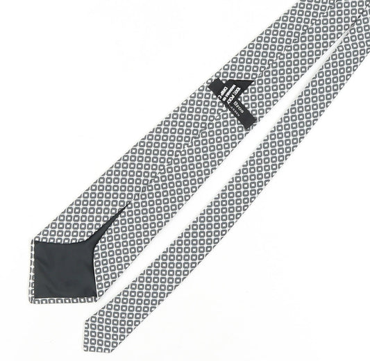 Moss Bros Men's Grey Geometric Silk Tie